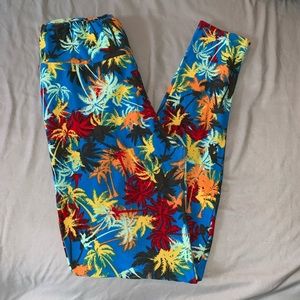 LULAROE Palm Tree Stretch Pants | O/S Tall Medium